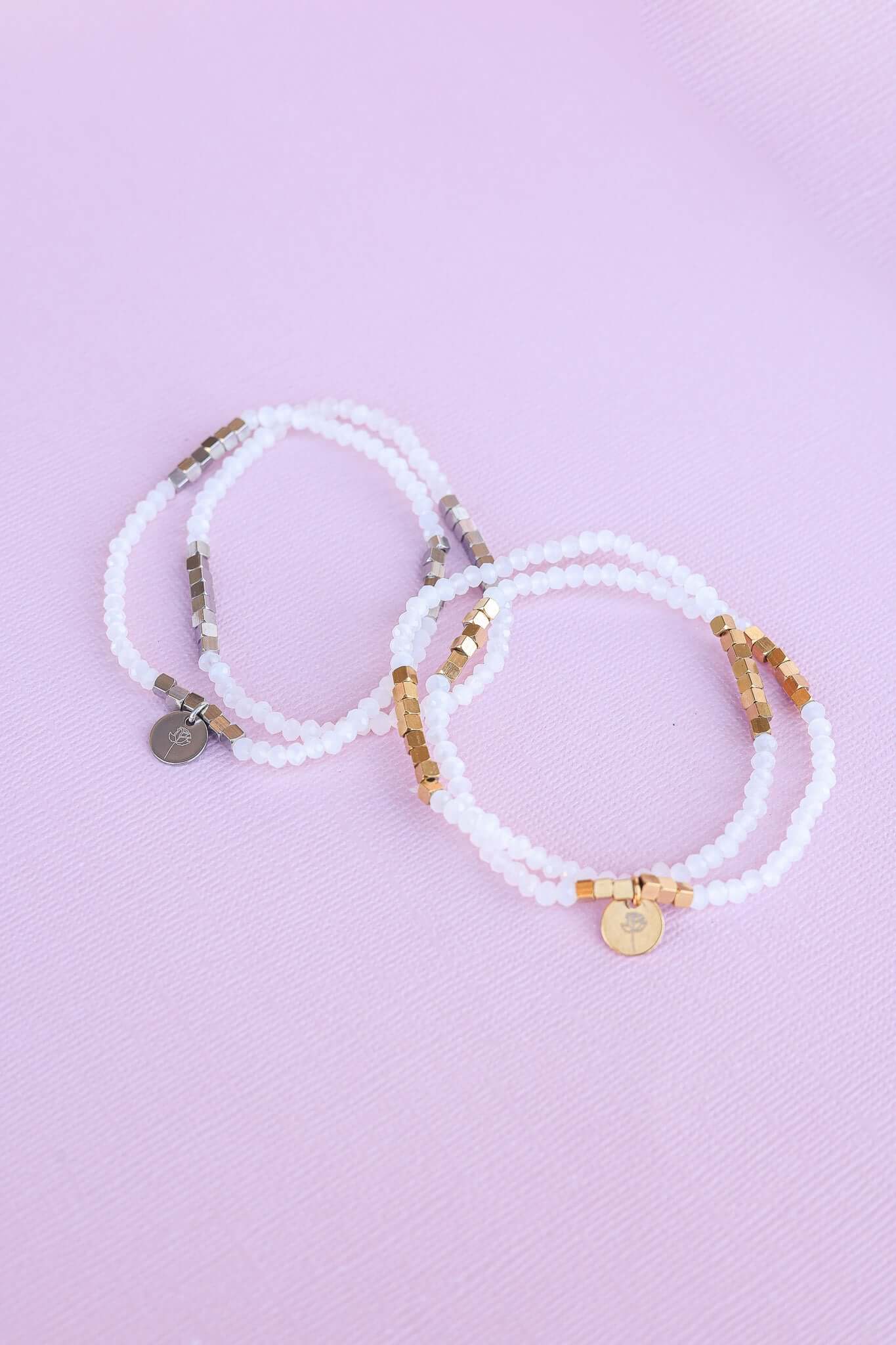 Clara Beaded Bracelet Set in White