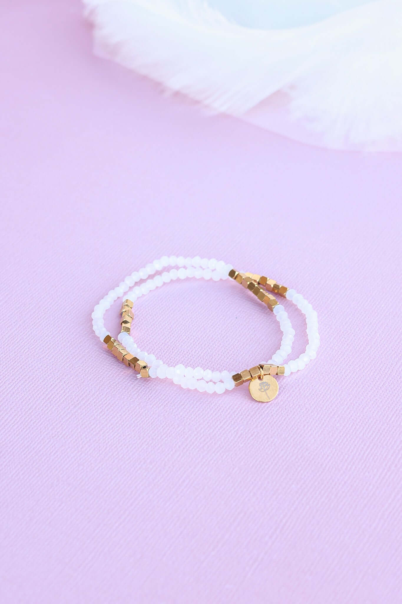 Clara Beaded Bracelet Set in White