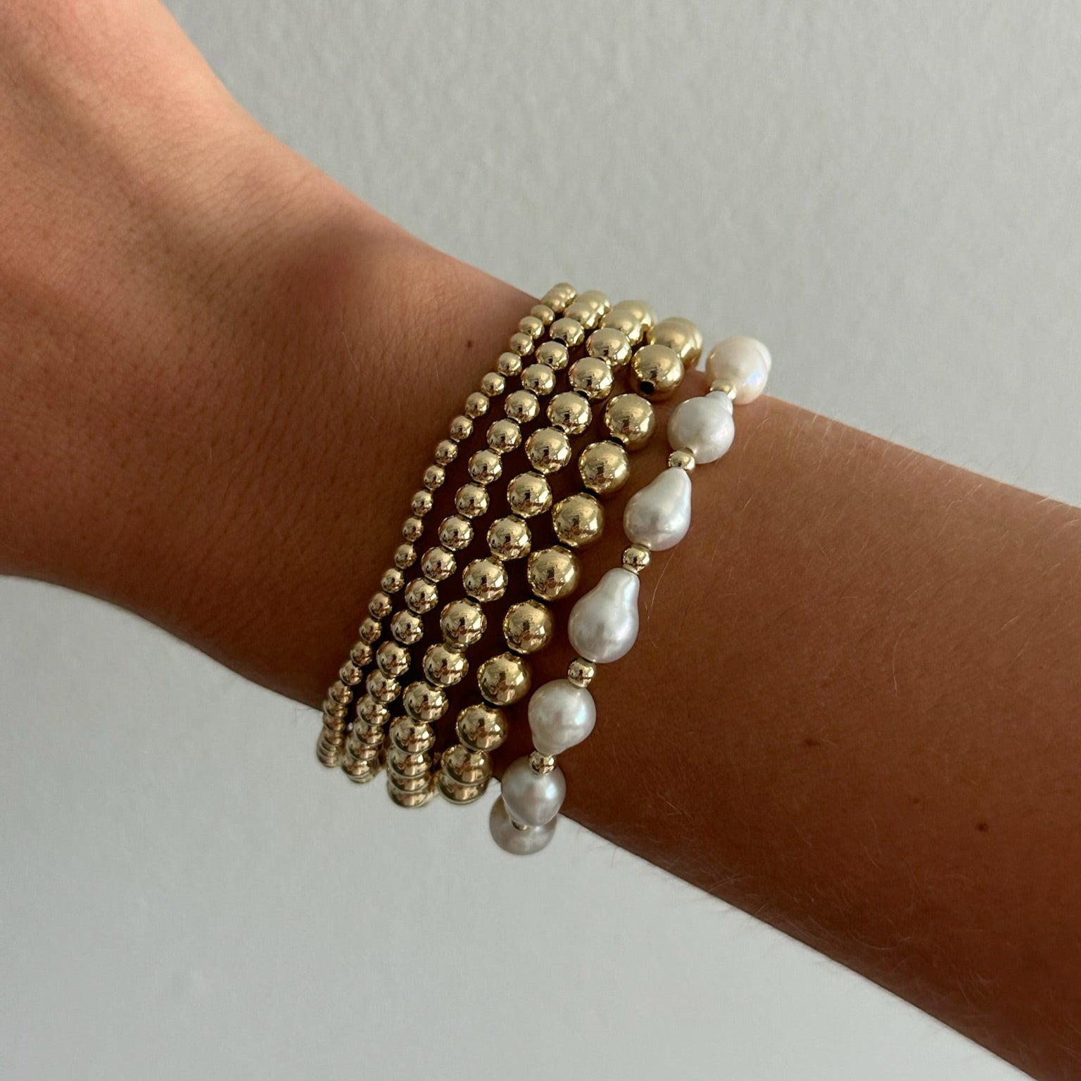 Baroque Pearl Juno Five Bracelet Stack | 14K Gold Filled, Bracelets, $ 320.00, A Moment Of Now™