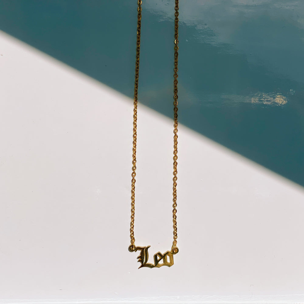 Leo Gold Zodiac Nameplate Necklace, Necklaces, $ 40.00, A Moment Of Now™