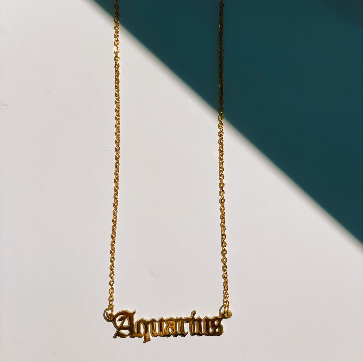 Aquarius Zodiac Nameplate Necklace, Necklaces, $ 40.00, A Moment Of Now™