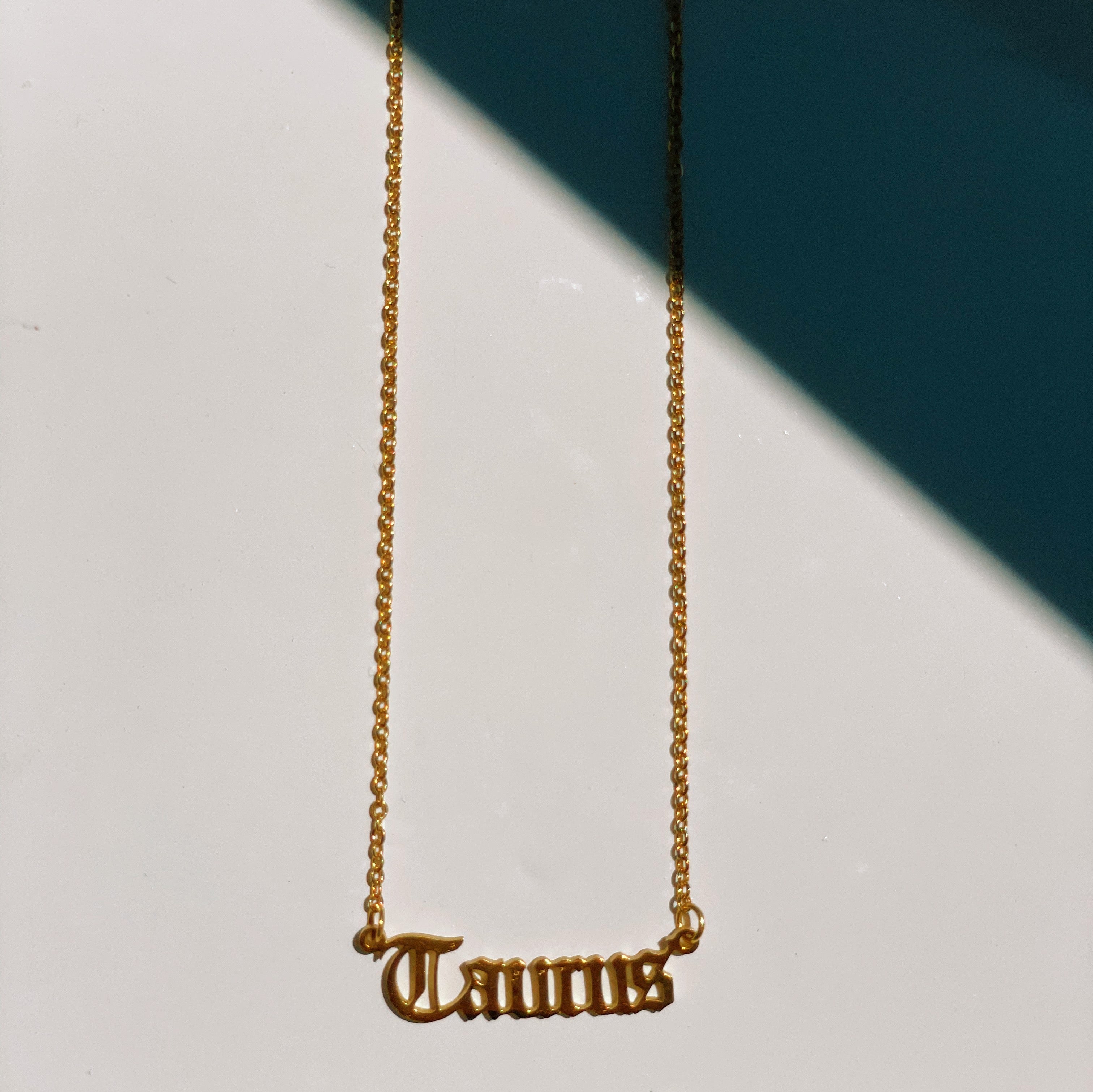 Taurus Zodiac Gold Nameplate Necklace, Necklaces, $ 45.00, A Moment Of Now™