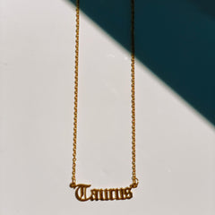 Taurus Zodiac Gold Nameplate Necklace, Necklaces, $ 45.00, A Moment Of Now™