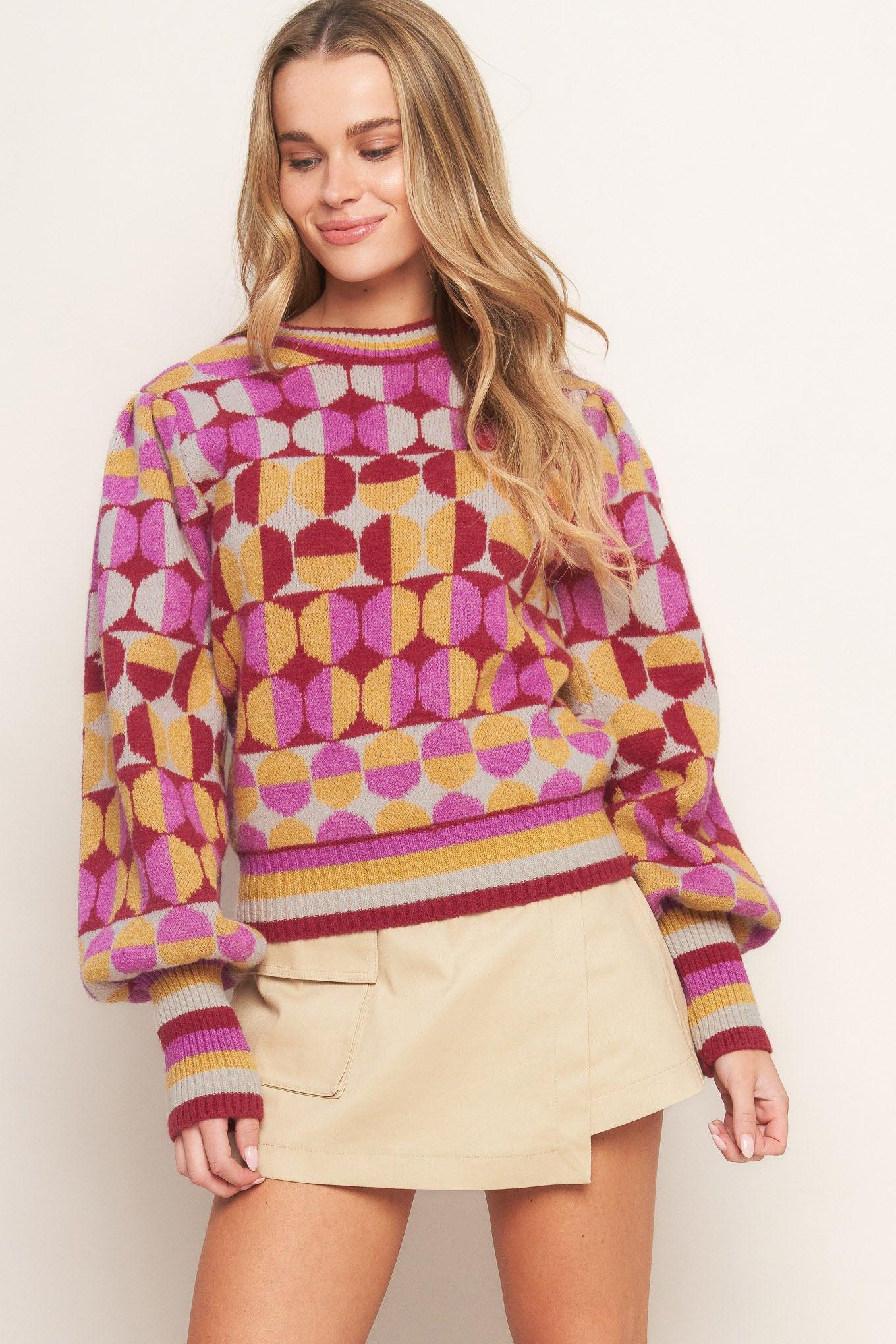 Cheer You On Jacquard Sweater Top