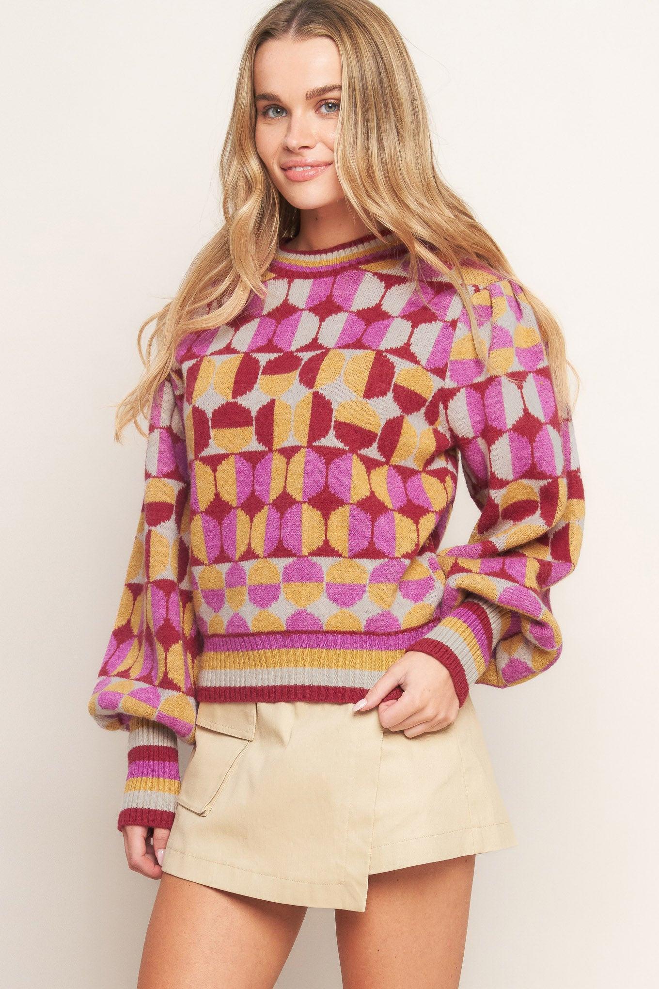 Cheer You On Jacquard Sweater Top