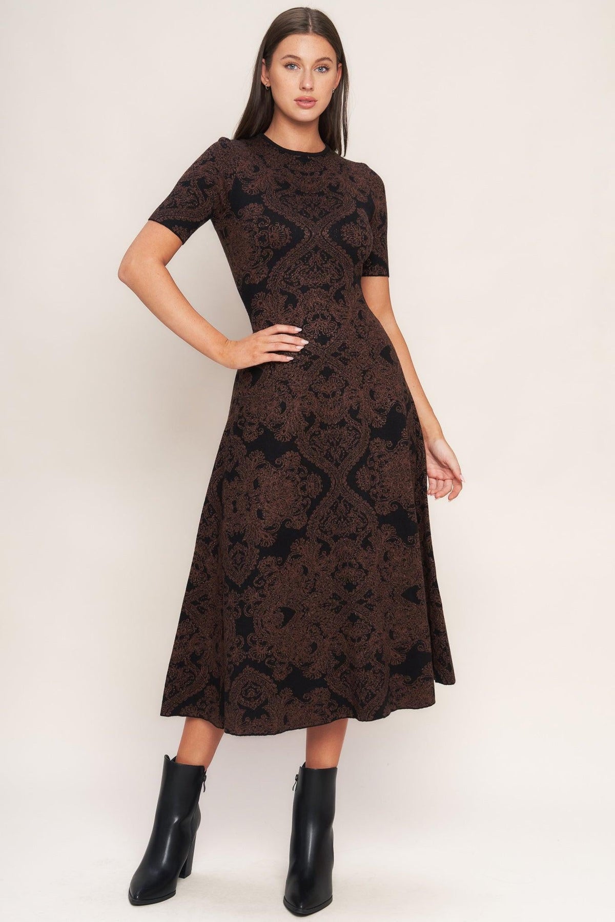 Gothic Muse Jacquard Sweater Midi Dress
