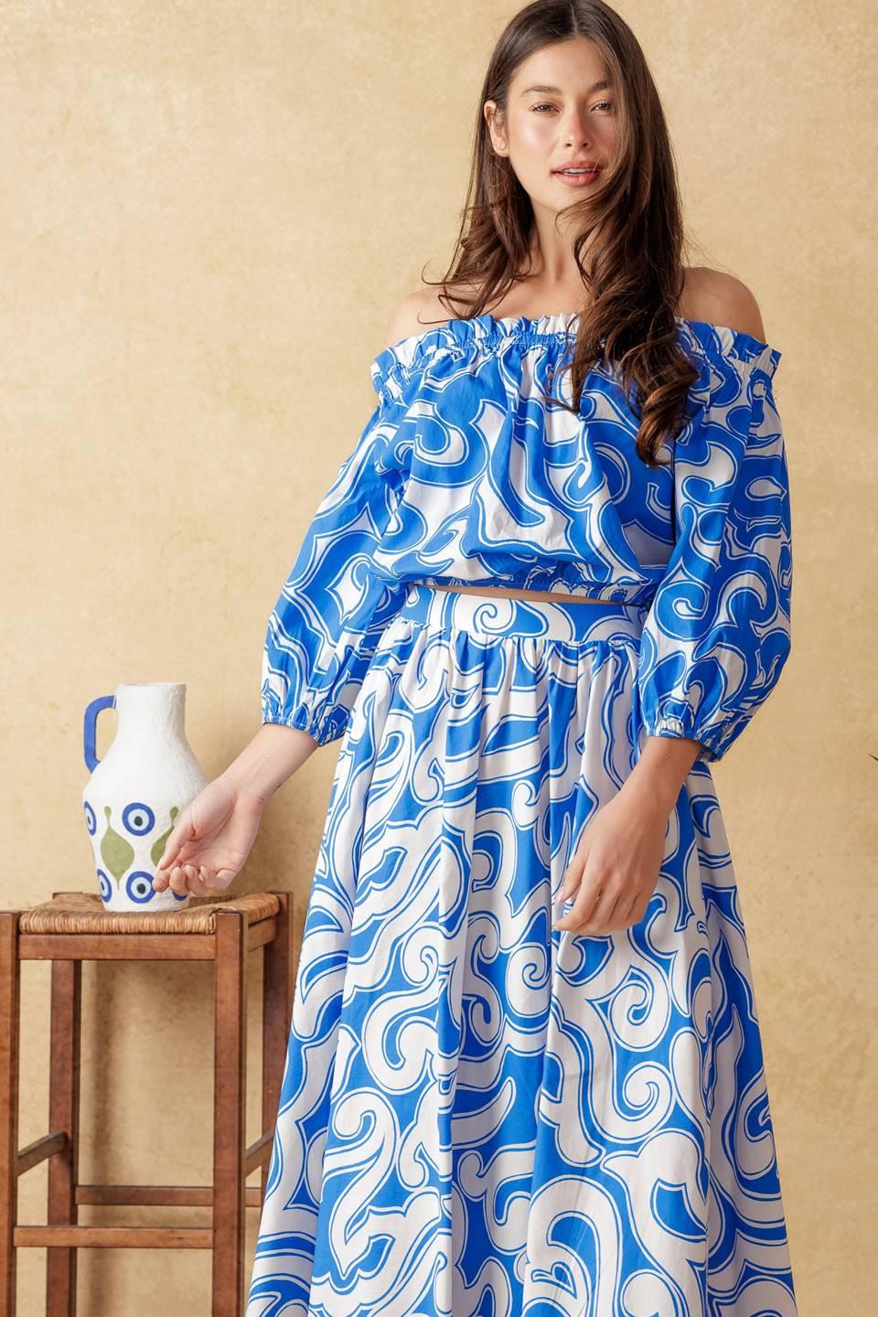 Sunset Sashay Blue Top And Skirt Set