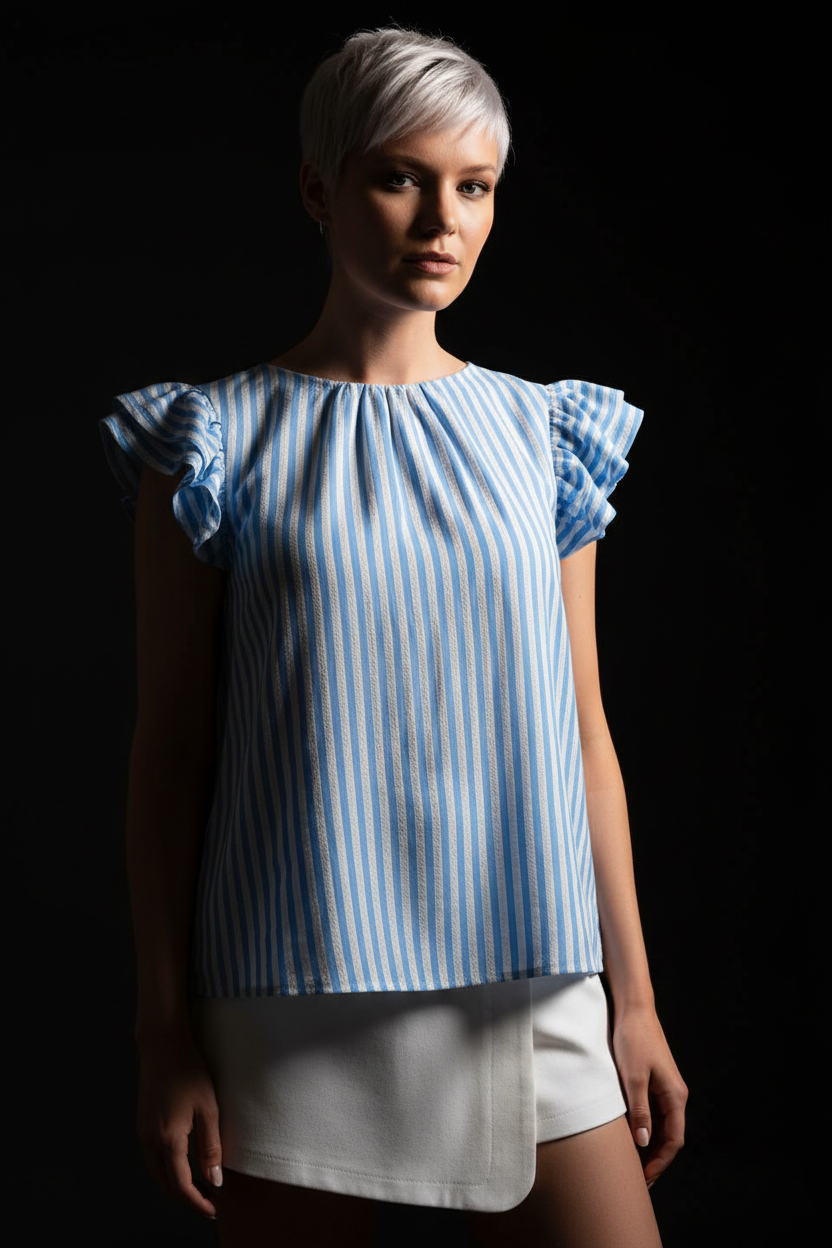 Ivory Blue Sweet Harmony Blue Woven Top | Boutique In USA, TOPS, $ 42.00, A Moment Of Now™