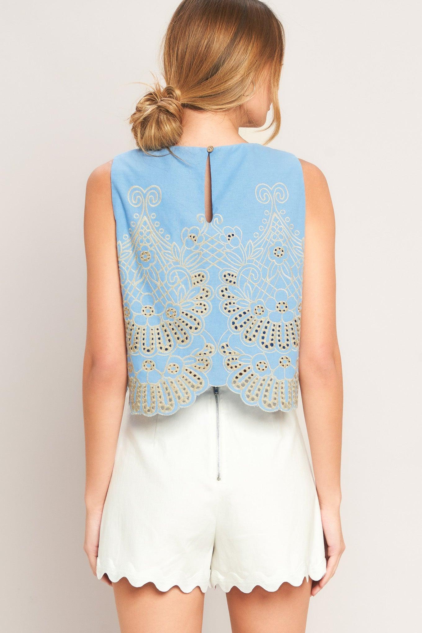 Sky Bloom Woven Eyelet Top, TOPS, $ 58.00, A Moment Of Now™
