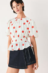 CHERRY KISS POLKA DOT WOVEN TOP | Boutique In USA, TOPS, $ 50.00, A Moment Of Now™