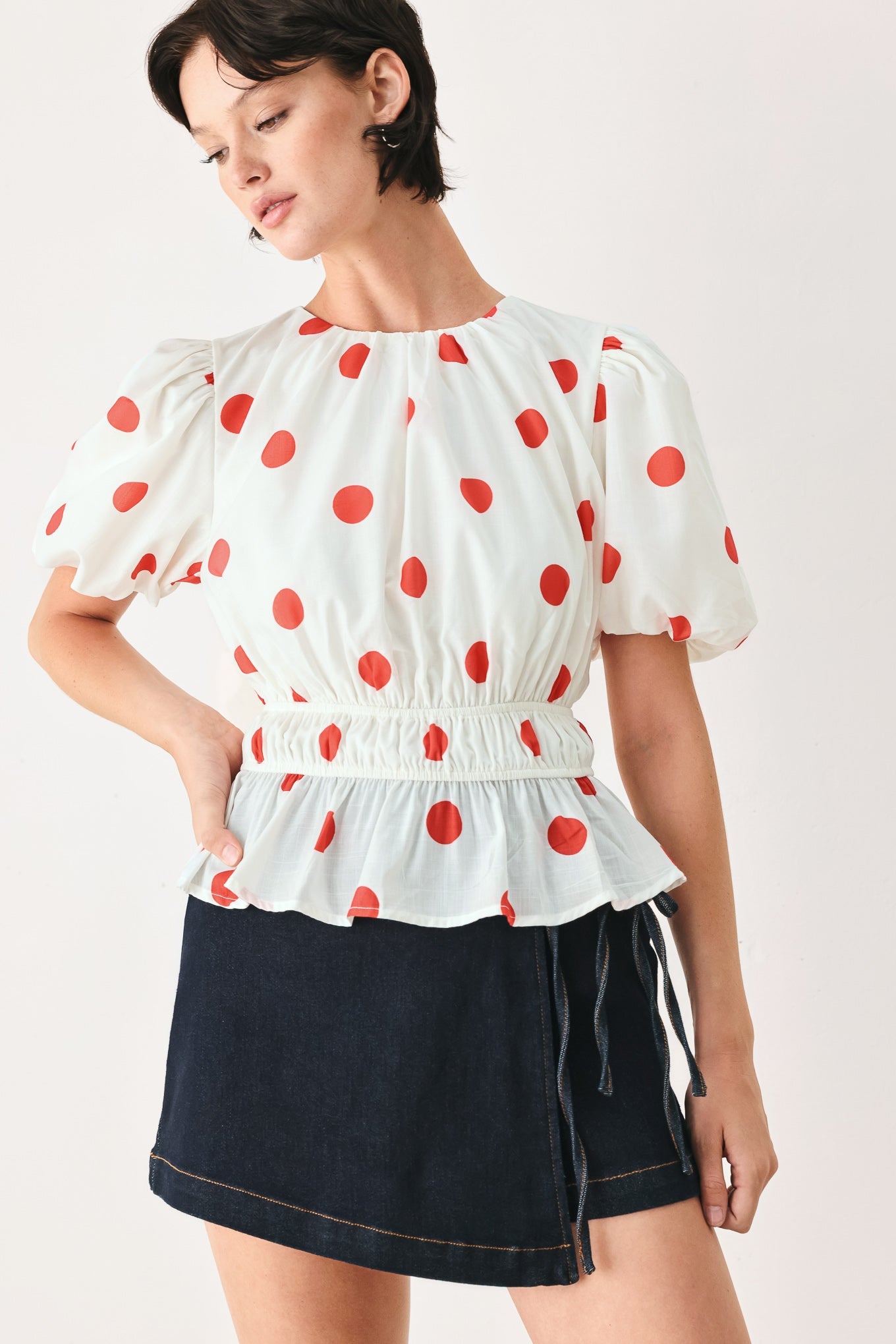 CHERRY KISS POLKA DOT WOVEN TOP | Boutique In USA, TOPS, $ 50.00, A Moment Of Now™