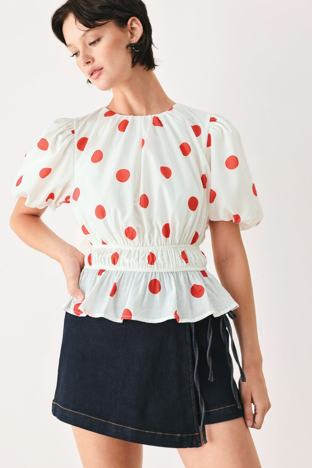 CHERRY KISS POLKA DOT WOVEN TOP | Boutique In USA, TOPS, $ 50.00, A Moment Of Now™