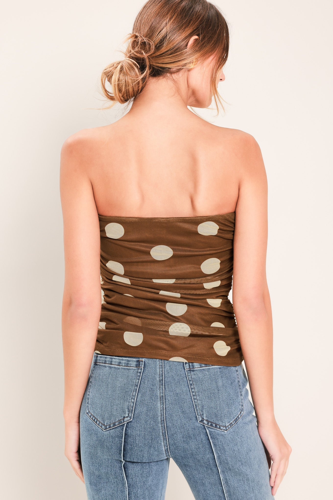 French Girl Polka Dot Power Mesh Tube Top