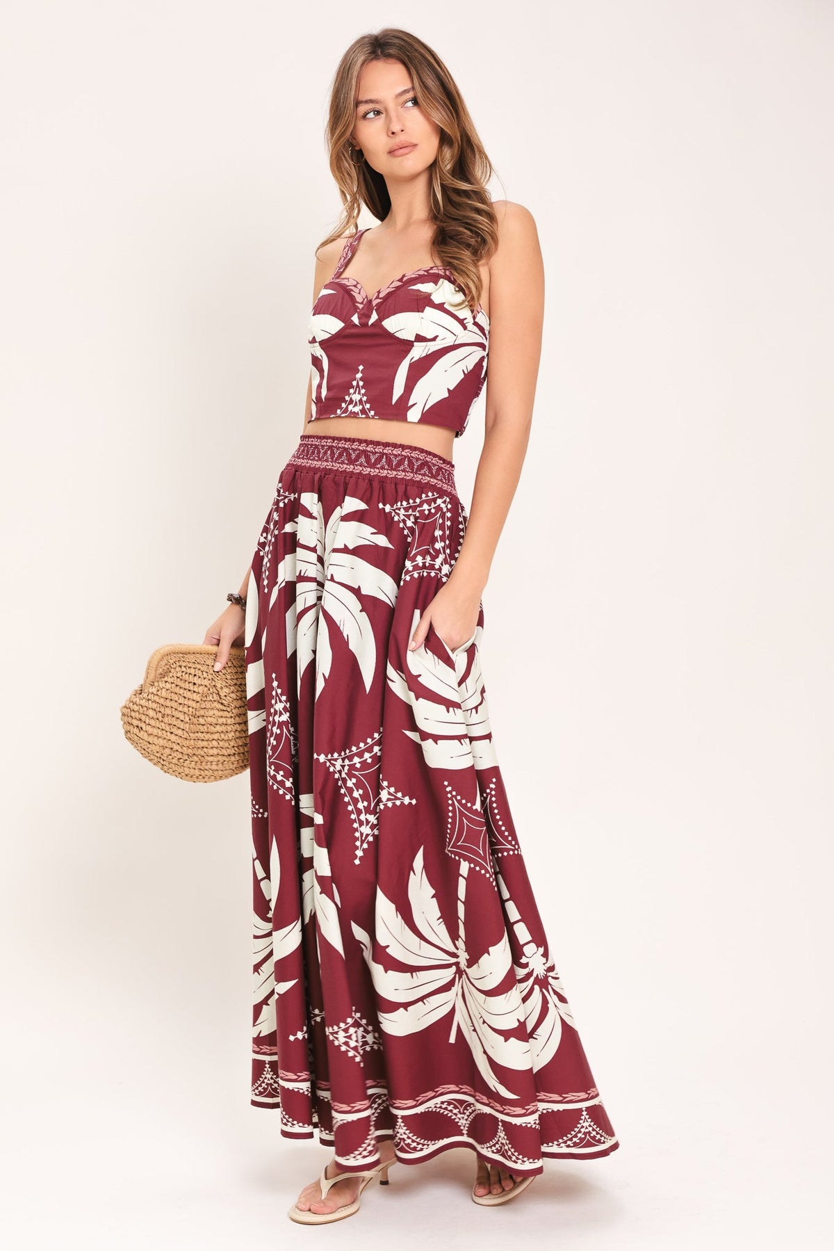 Paradise Charm Woven Top And Skirt Set