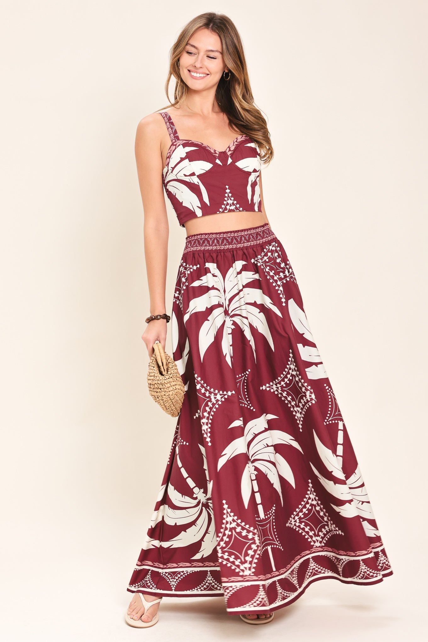 Paradise Charm Woven Top And Skirt Set