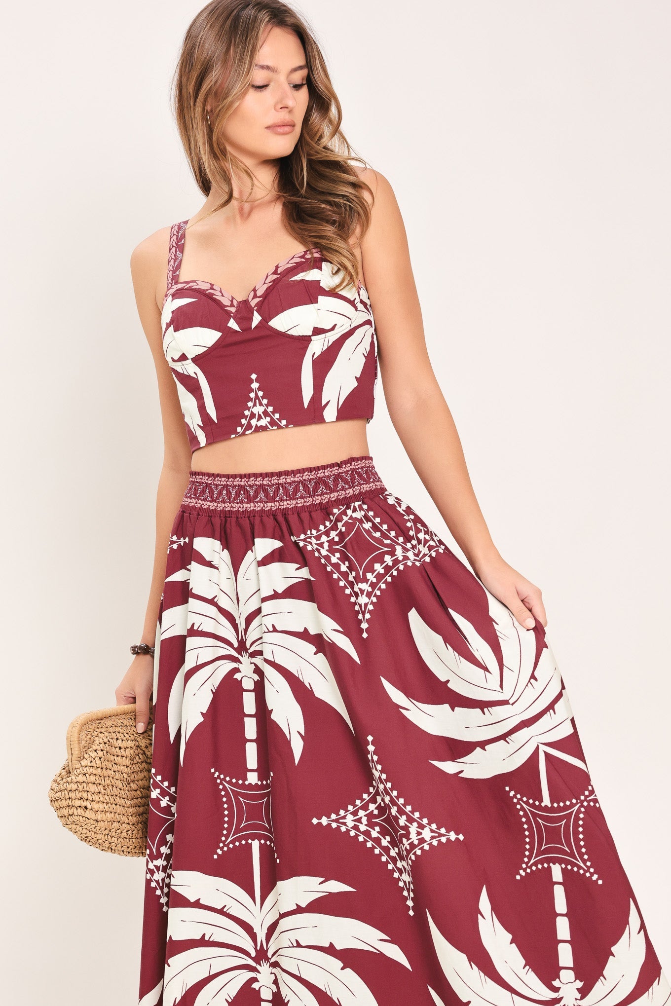 Paradise Charm Woven Top And Skirt Set