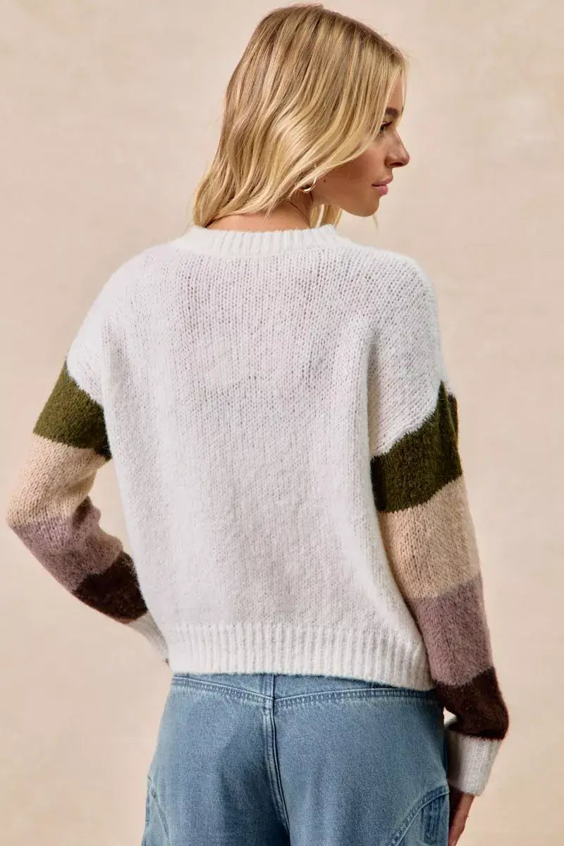 Ivory Flower Color Block Sweater for Stylish Wardrobe, Sweaters, $ 55.00, A Moment Of Now™