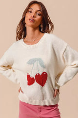 Ivory Heart Cherry Knitted Valentine Sweater Top, Sweaters, $ 49.00, A Moment Of Now™