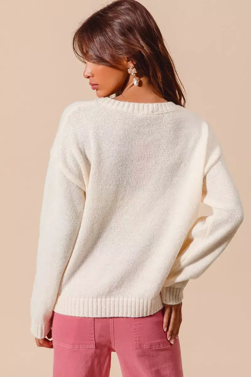 Ivory Heart Cherry Knitted Valentine Sweater Top, Sweaters, $ 49.00, A Moment Of Now™