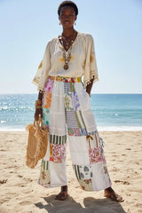 Ivory Printed Patchwork Wide Leg Pants Boho Fashion, Pants, $ 65.00, A Moment Of Now™