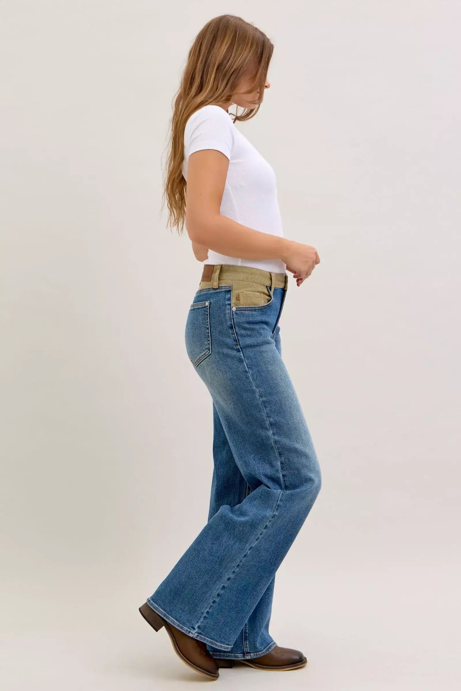 Judy Blue MR Column Straight Jeans with Corduroy Waist, Jeans, $ 69.00, A Moment Of Now™