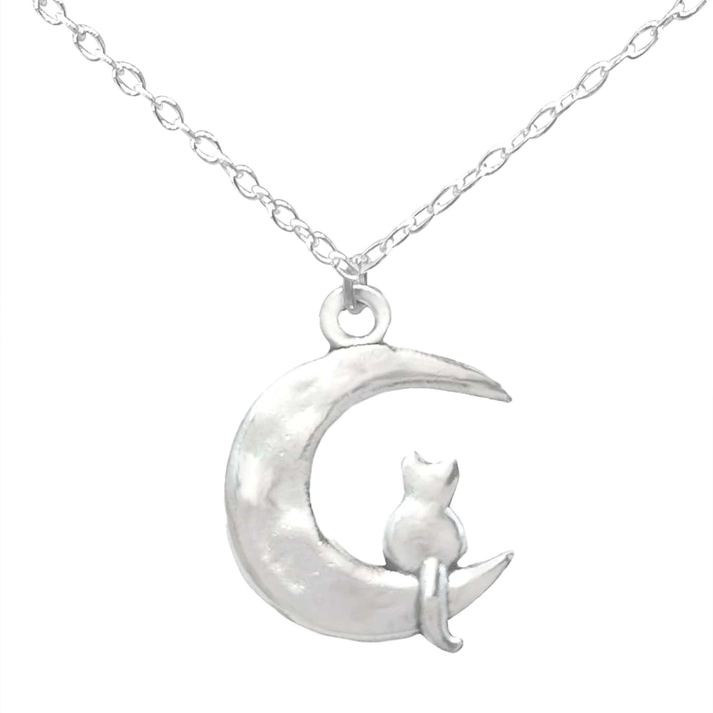 Silver Kitty Cat on The Moon Pendant Necklace for Cat Lovers | Gift for Birthday, Christmas, Mother's Day, Anniversary and Valentine's Day, Necklaces, $ 12.99, A Moment Of Now™