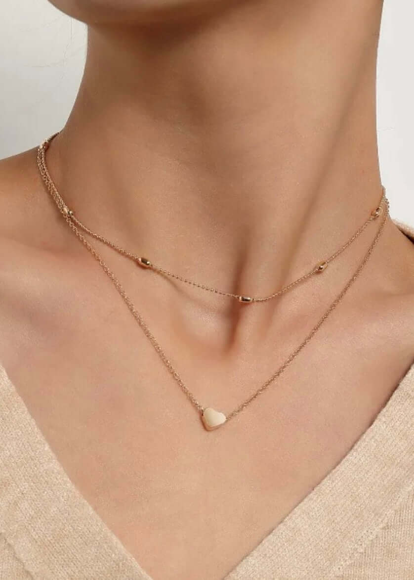 Layered Heart Necklace - Love