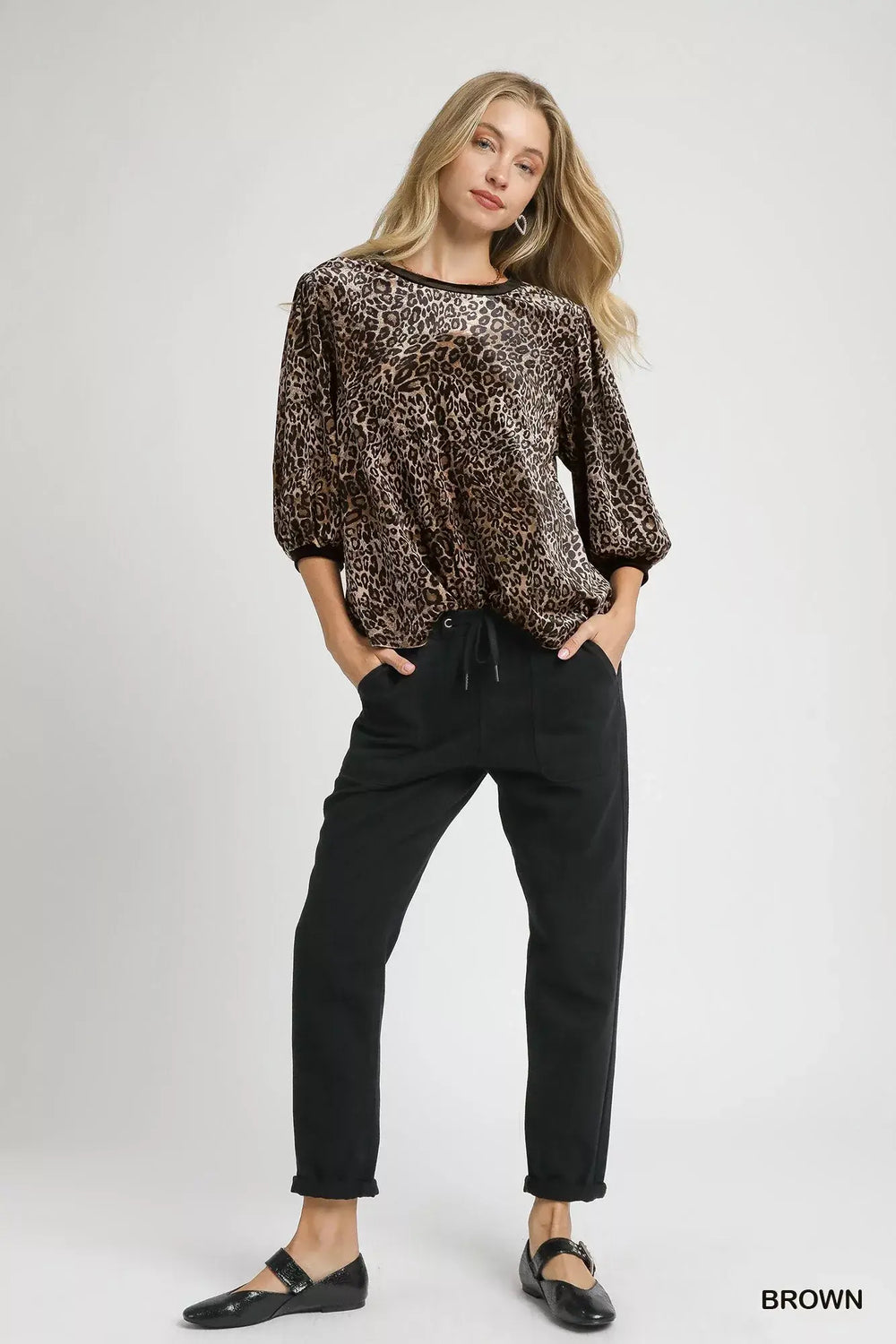 Chic Leopard Round Neck Three-Quarter Sleeve Blouse, Blouses, $ 48.00, A Moment Of Now™