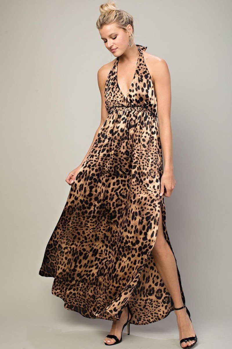 Leopard Halter Dress | Boutique In USA, , $ 48.00, A Moment Of Now™
