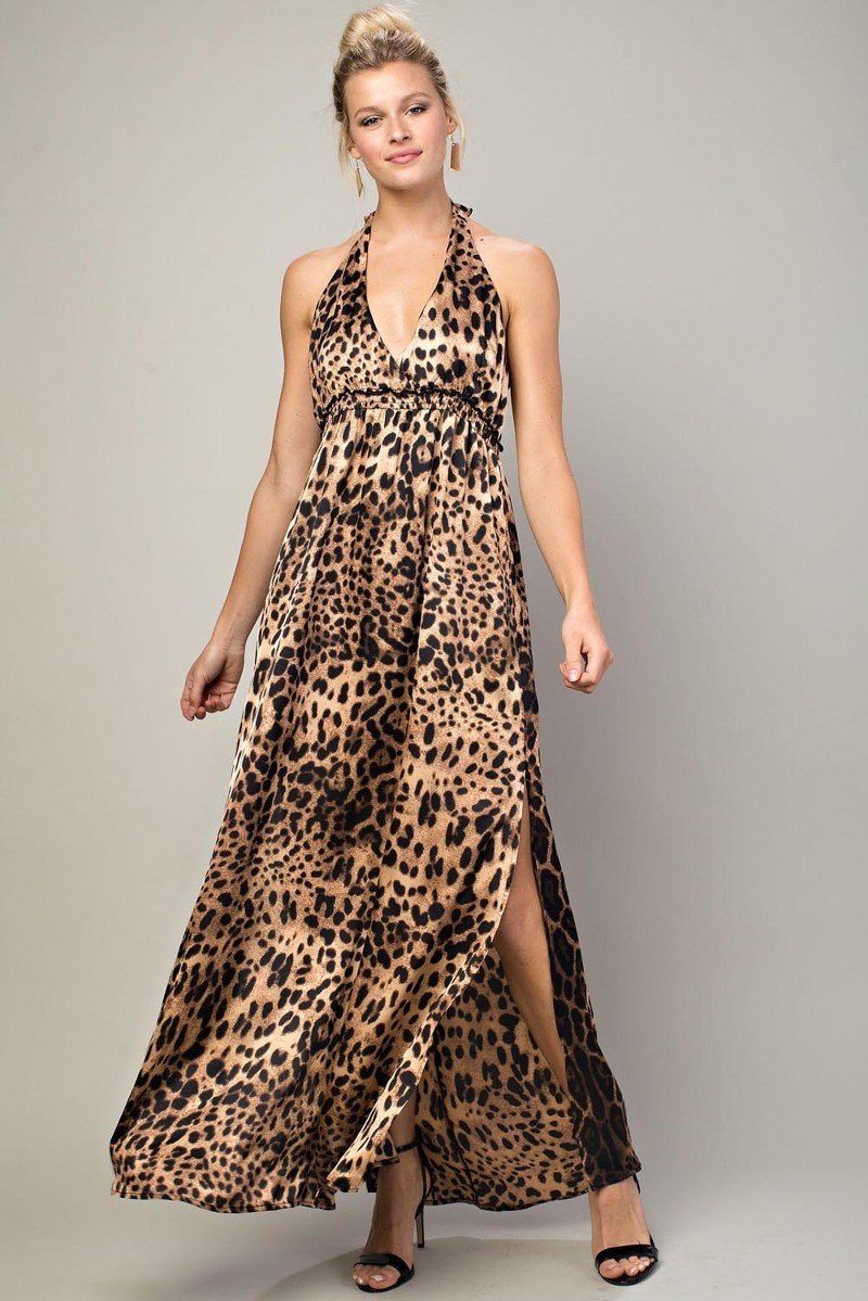 Leopard Halter Dress | Boutique In USA, , $ 48.00, A Moment Of Now™