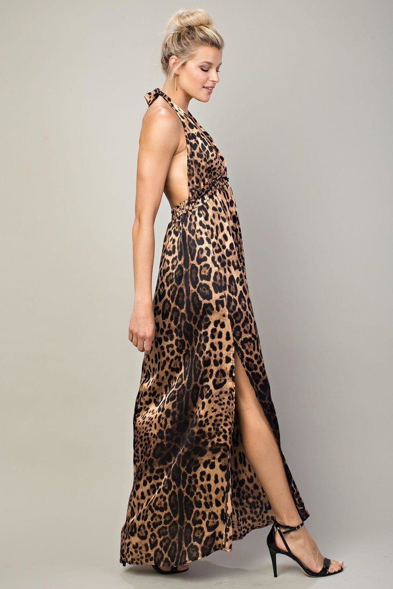 Leopard Halter Dress | Boutique In USA, , $ 48.00, A Moment Of Now™