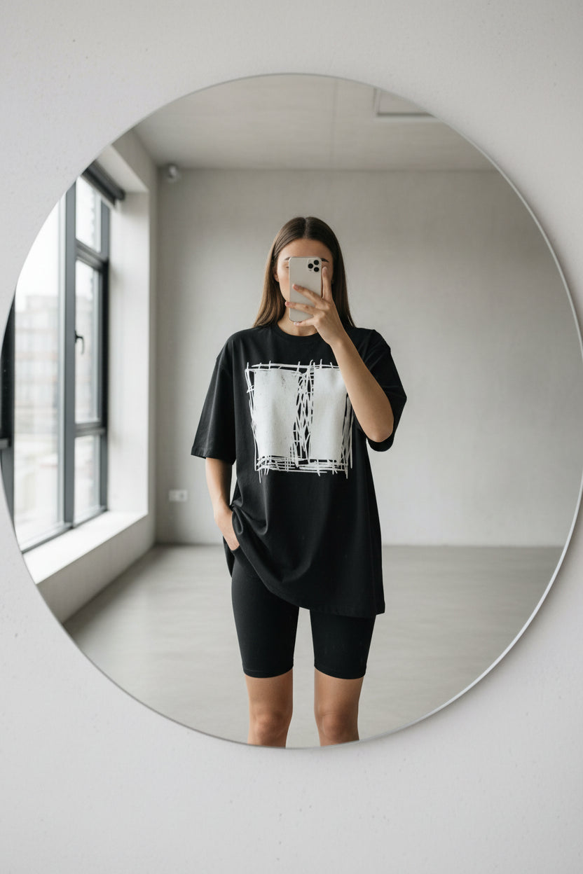 Lucina Black Abstract Scribble Modern Line Art T-Shirt, T-shirts, $ 39.00, A Moment Of Now™