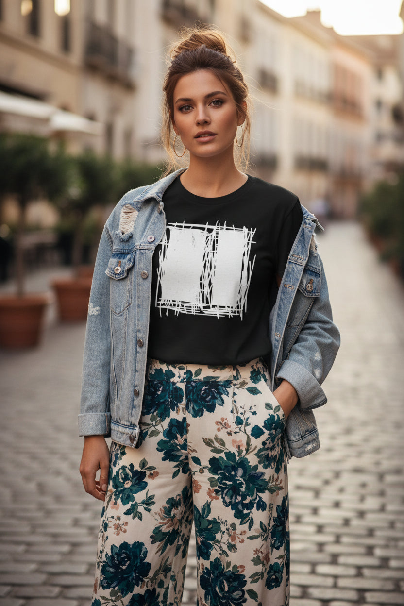 Lucina Black Abstract Scribble Modern Line Art T-Shirt, T-shirts, $ 39.00, A Moment Of Now™