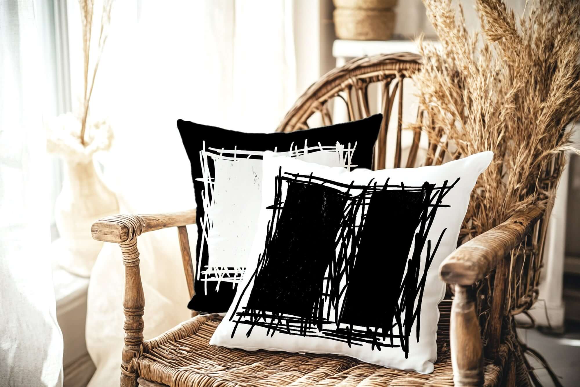 Lucina Black White Scribble Modern Line Art Decorative Throw Pillow Cushion, Throw Pillows, $ 55.00, A Moment Of Now™