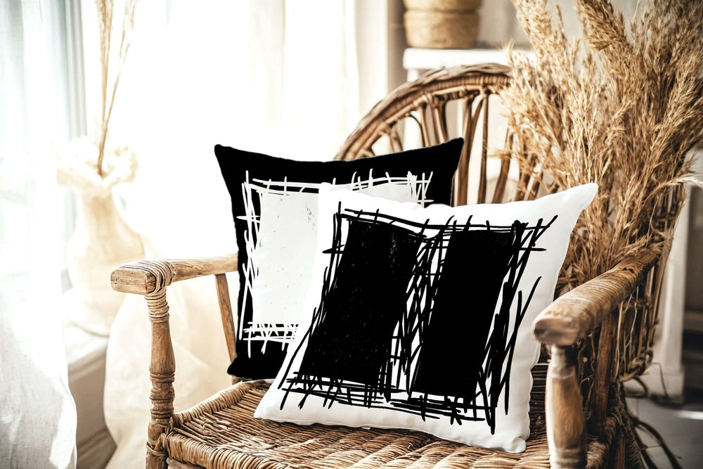 Lucina Black White Scribble Modern Line Art Decorative Throw Pillow Cushion, Throw Pillows, $ 55.00, A Moment Of Now™