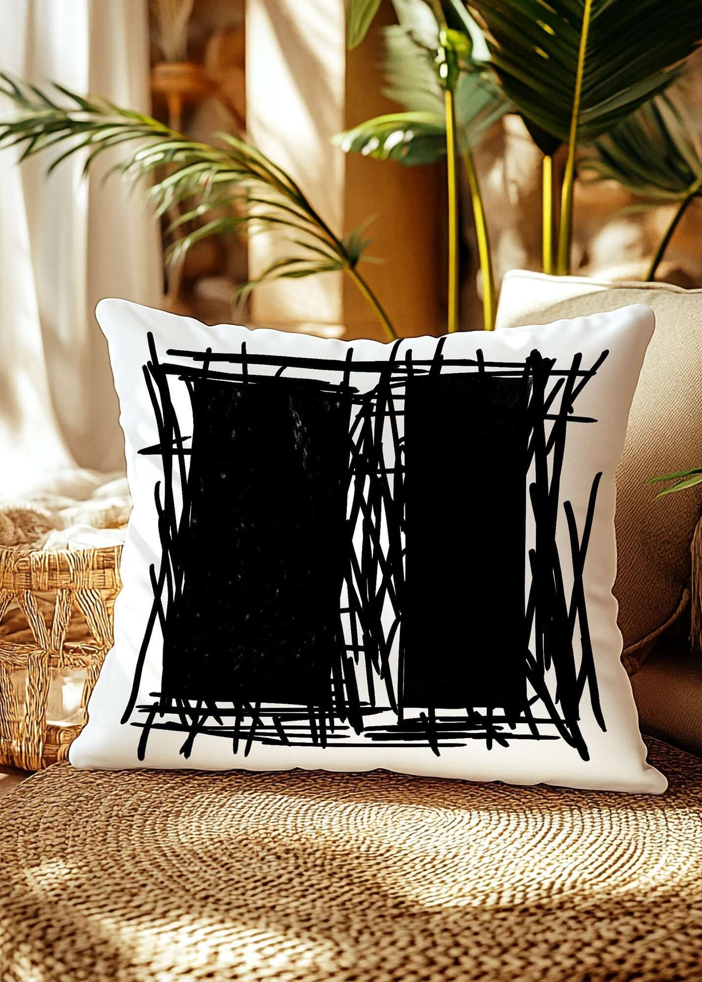 Lucina Black White Scribble Modern Line Art Decorative Throw Pillow Cushion, Throw Pillows, $ 55.00, A Moment Of Now™