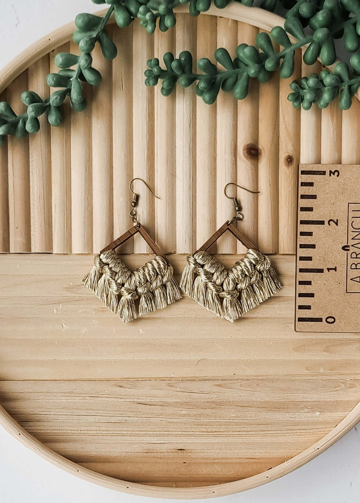 Macrame Fringe Earrings - Diamond Metallics
