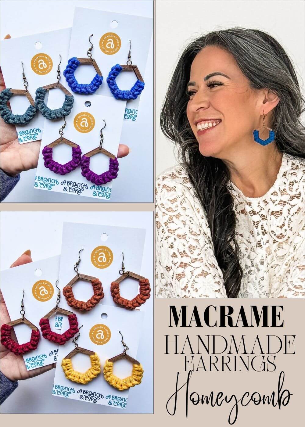 Macrame Knotted Earrings - Honeycomb