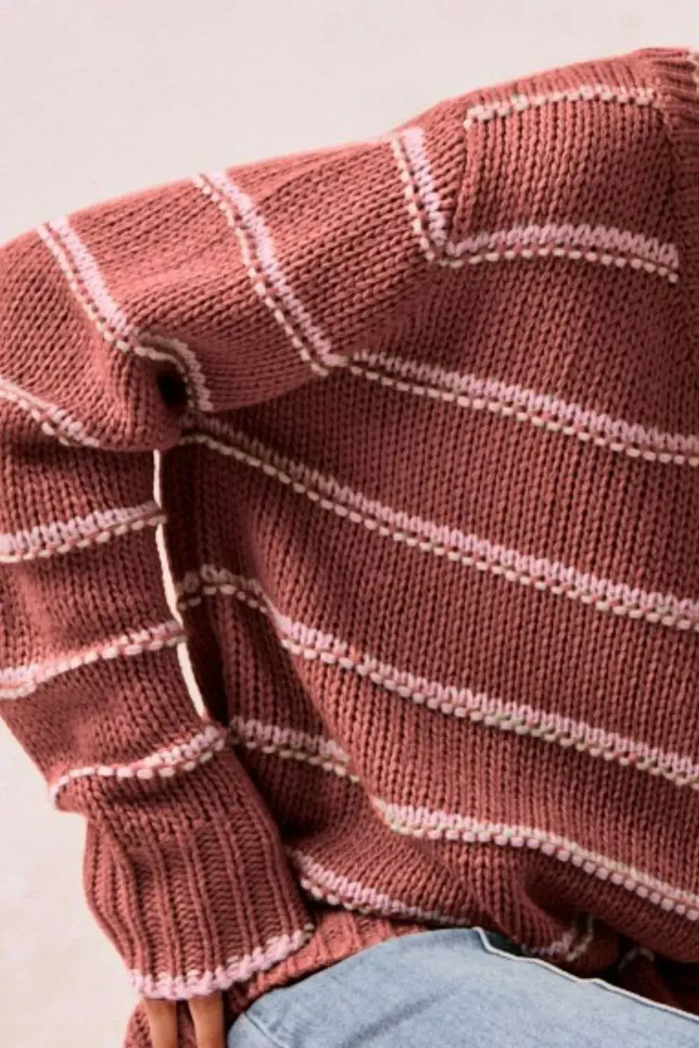 Marsala Brown Striped Long Sleeve Sweater for Stylish Comfort, Sweaters, $ 56.00, A Moment Of Now™