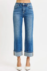 Medium Blue Mid Rise Crop Straight Cuffed Jeans Plus Size, Jeans, $ 75.00, A Moment Of Now™