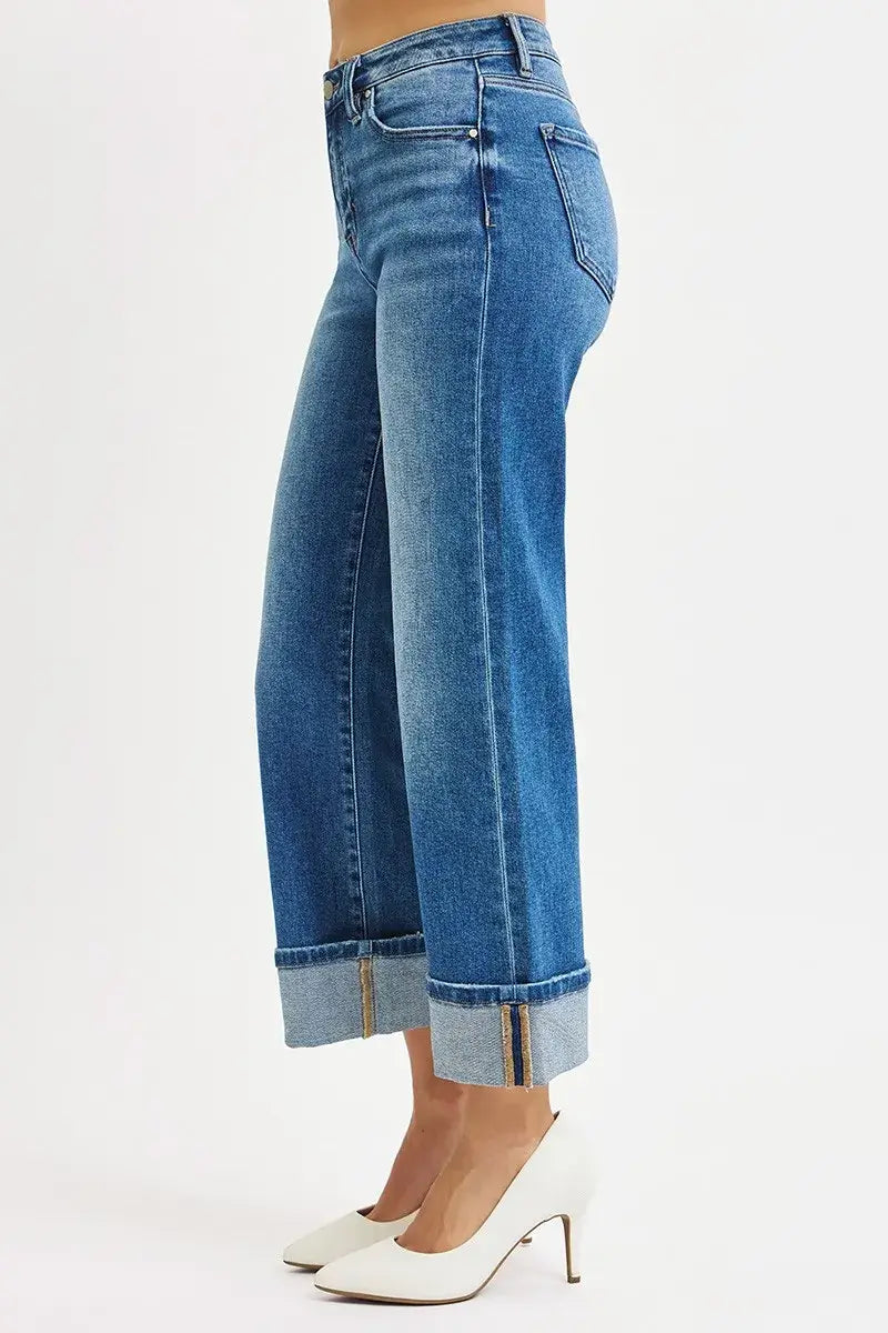 Medium Blue Mid Rise Crop Straight Cuffed Jeans Plus Size, Jeans, $ 75.00, A Moment Of Now™