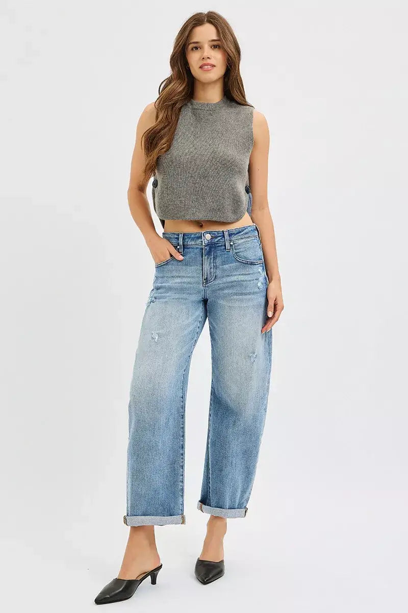 Medium Blue Slouchy Ankle Length Barrel Jeans - Plus Size, Jeans, $ 75.00, A Moment Of Now™
