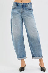 Medium Blue Slouchy Ankle Length Barrel Jeans - Plus Size, Jeans, $ 75.00, A Moment Of Now™