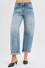 Medium Blue Slouchy Ankle Length Barrel Jeans - Plus Size, Jeans, $ 75.00, A Moment Of Now™