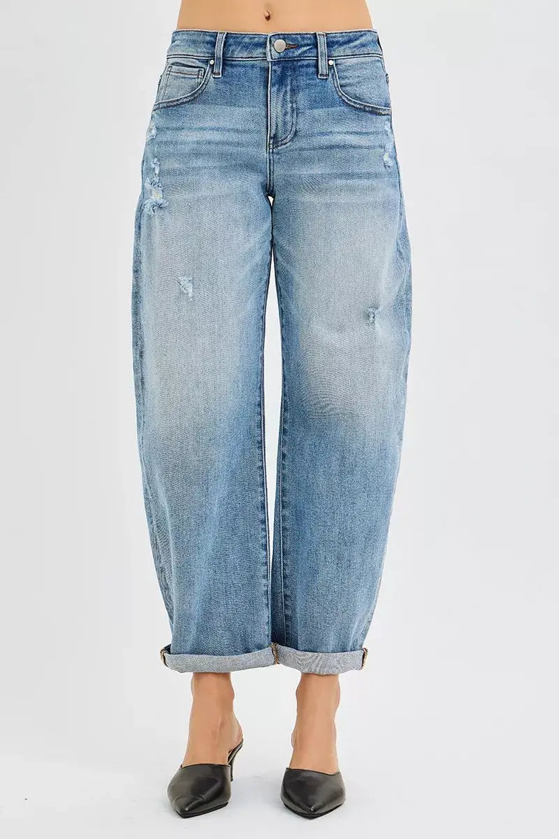 Medium Blue Slouchy Ankle Length Barrel Jeans - Plus Size, Jeans, $ 75.00, A Moment Of Now™