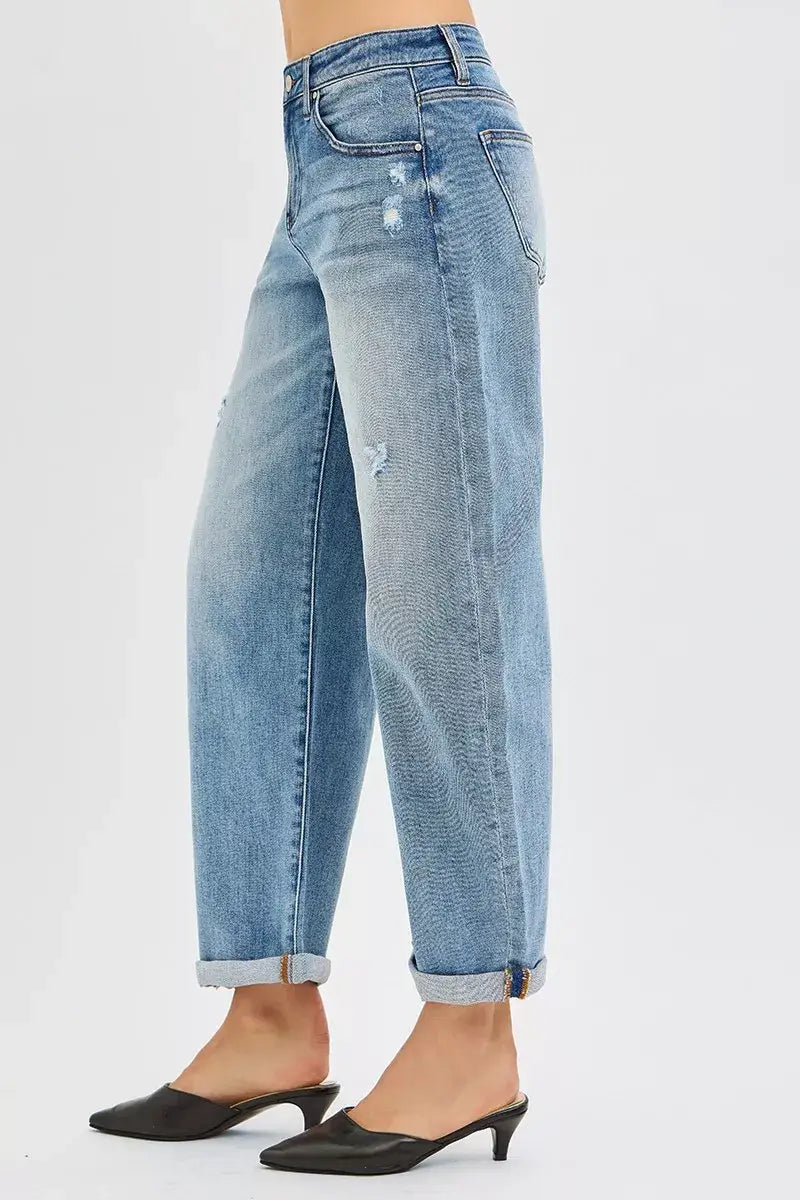 Medium Blue Slouchy Ankle Length Barrel Jeans - Plus Size, Jeans, $ 75.00, A Moment Of Now™