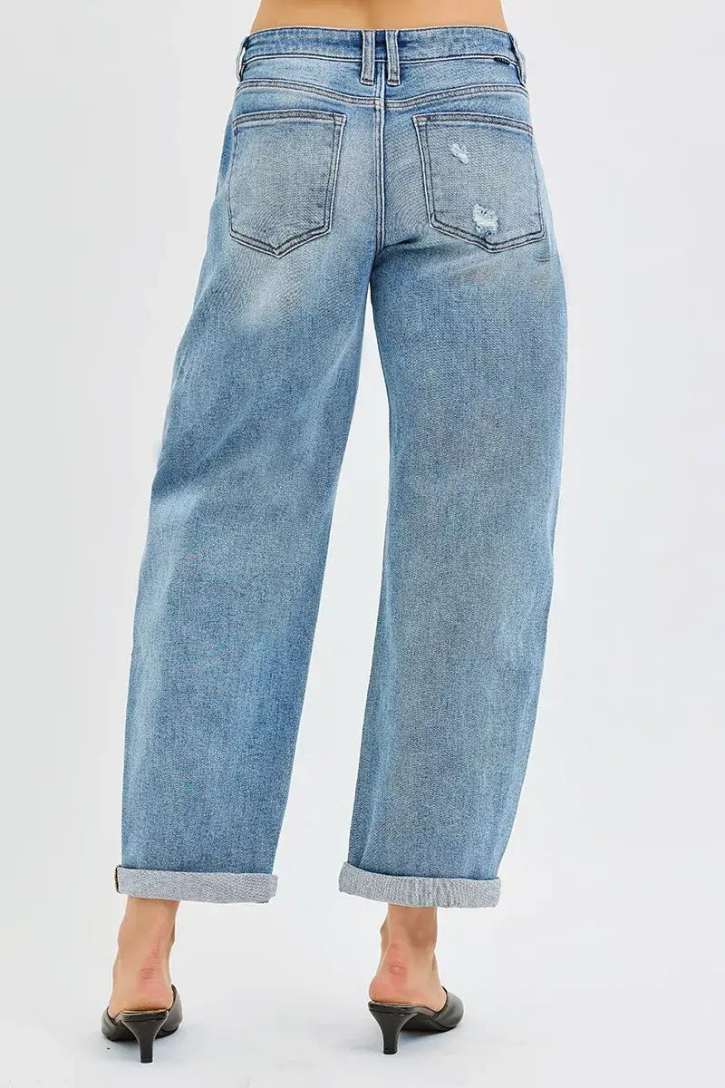 Medium Blue Slouchy Ankle Length Barrel Jeans - Plus Size, Jeans, $ 75.00, A Moment Of Now™