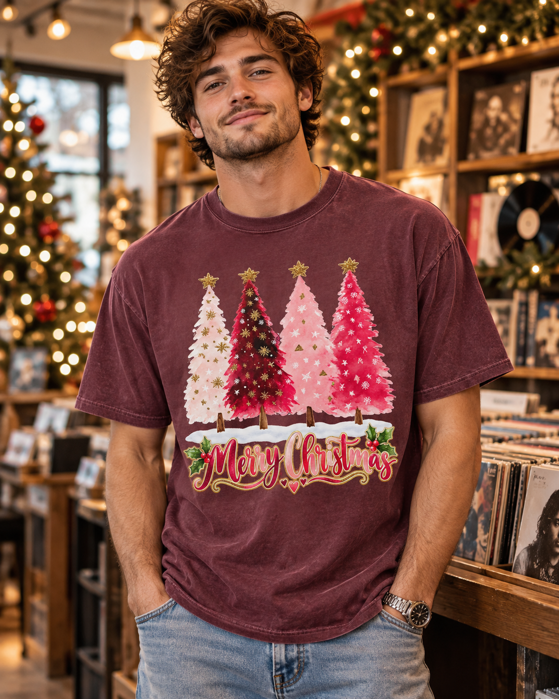 Merry Christmas Pink Tree T-Shirt