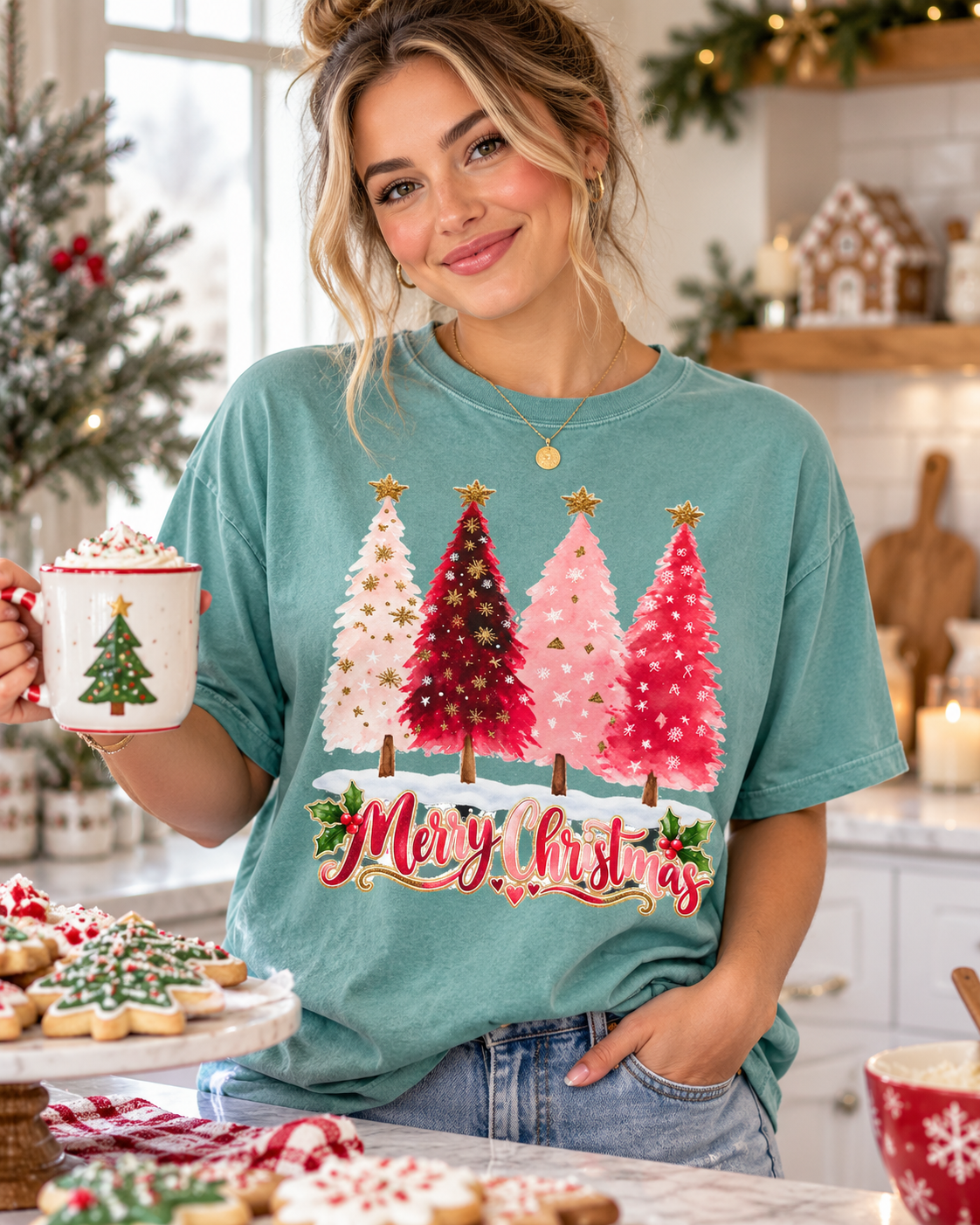 Merry Christmas Pink Tree T-Shirt