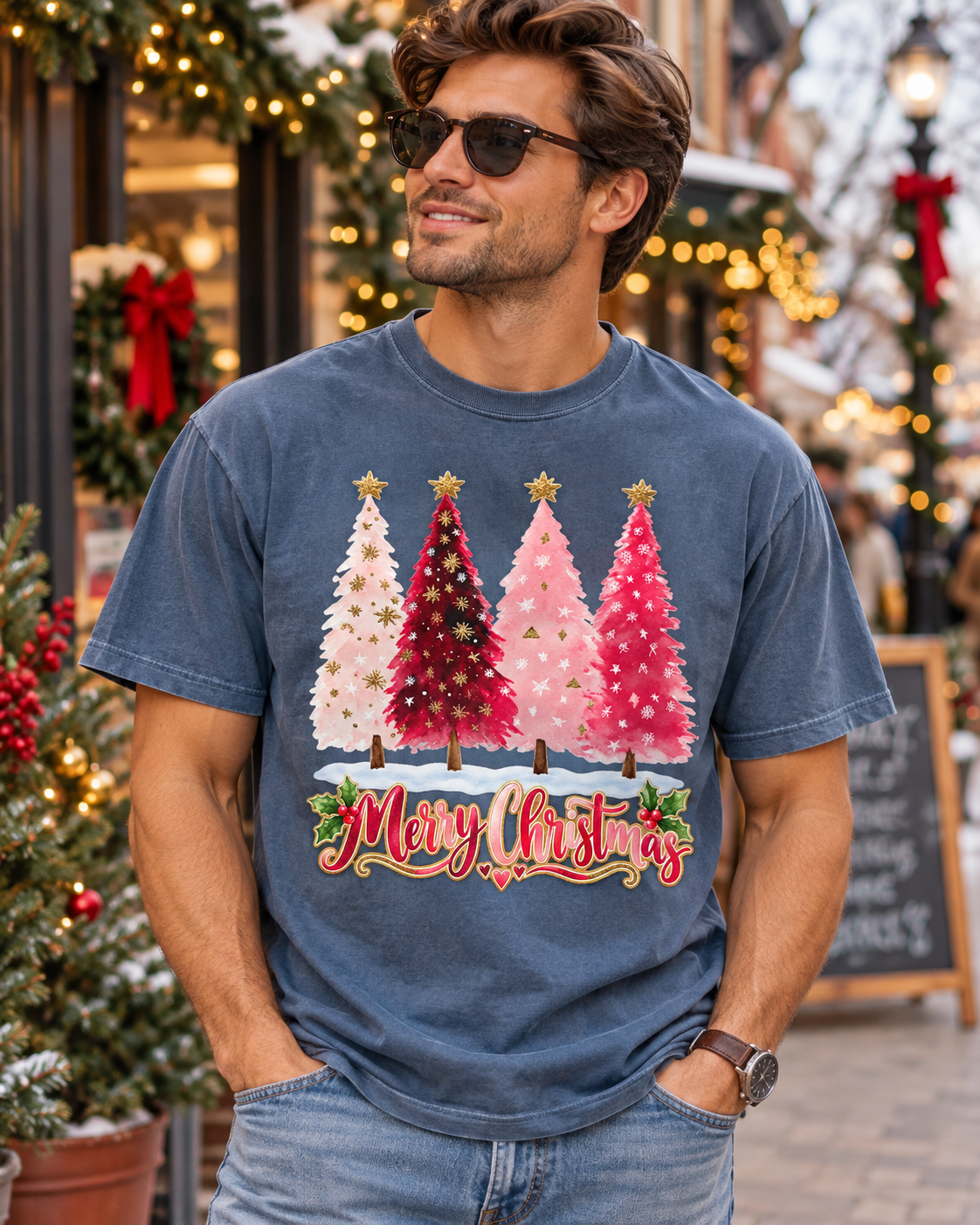 Merry Christmas Pink Tree T-Shirt